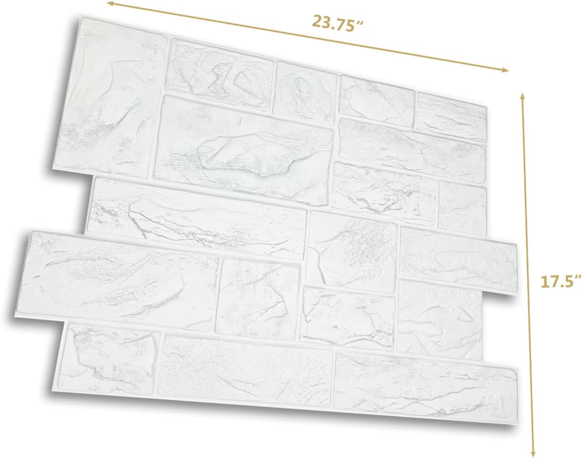CONCORD WALLCOVERINGS™ 565CW - Pack of 10 - Retro-Art 3D Wall Panels, Natural Stone Blocks in White, PVC, 17.5" x 23.75", Cover 28.86 sq.ft.