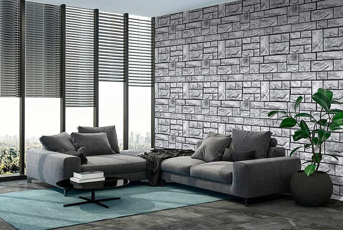 CONCORD WALLCOVERINGS™ 573SG - Pack of 10 - Retro-Art 3D Wall Panels, Natural Stone Blocks in Grey, PVC, 17.5" x 23.75", Cover 28.86 sq.ft.