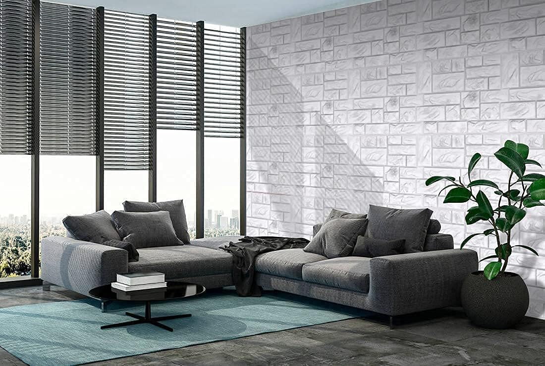 CONCORD WALLCOVERINGS™ 565CW - Pack of 10 - Retro-Art 3D Wall Panels, Natural Stone Blocks in White, PVC, 17.5" x 23.75", Cover 28.86 sq.ft.