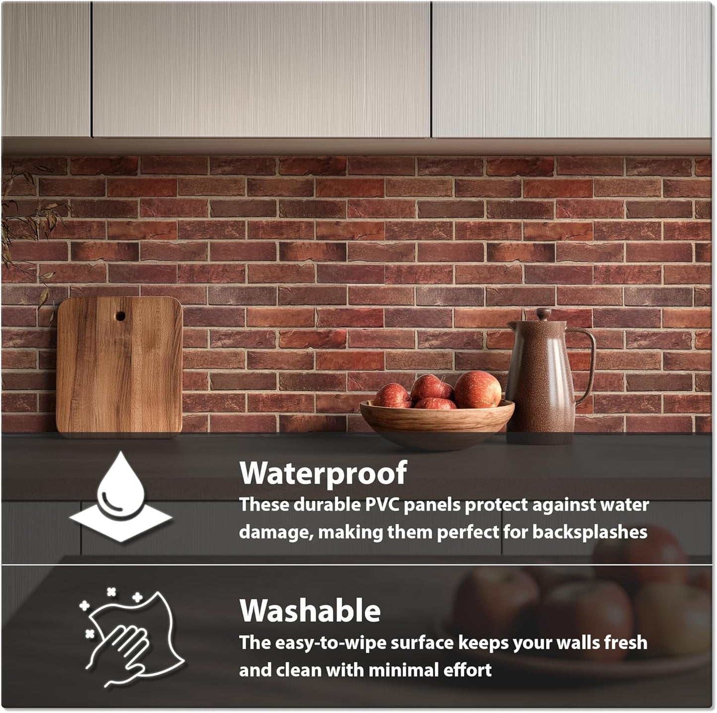 CONCORD WALLCOVERINGS ™ 3D Red Faux Brick Wall Panels - Lightweight 17.5" x 24" (44.5 cm x 61 cm) PVC Sheets, Decorative Stone Tiles for Living Room, Kitchen - Covers 58.33 Sq Ft