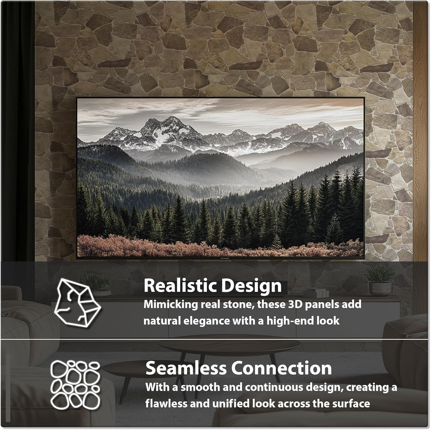 CONCORD WALLCOVERINGS ™ 3D Faux Brick Wall Panels, Beige Grey Wild Stonex.3 cm x 63.5 cm) PVC Sheets, Decorative Tiles for Living Room, Kitchen - Covers 67.2 Sq Ft