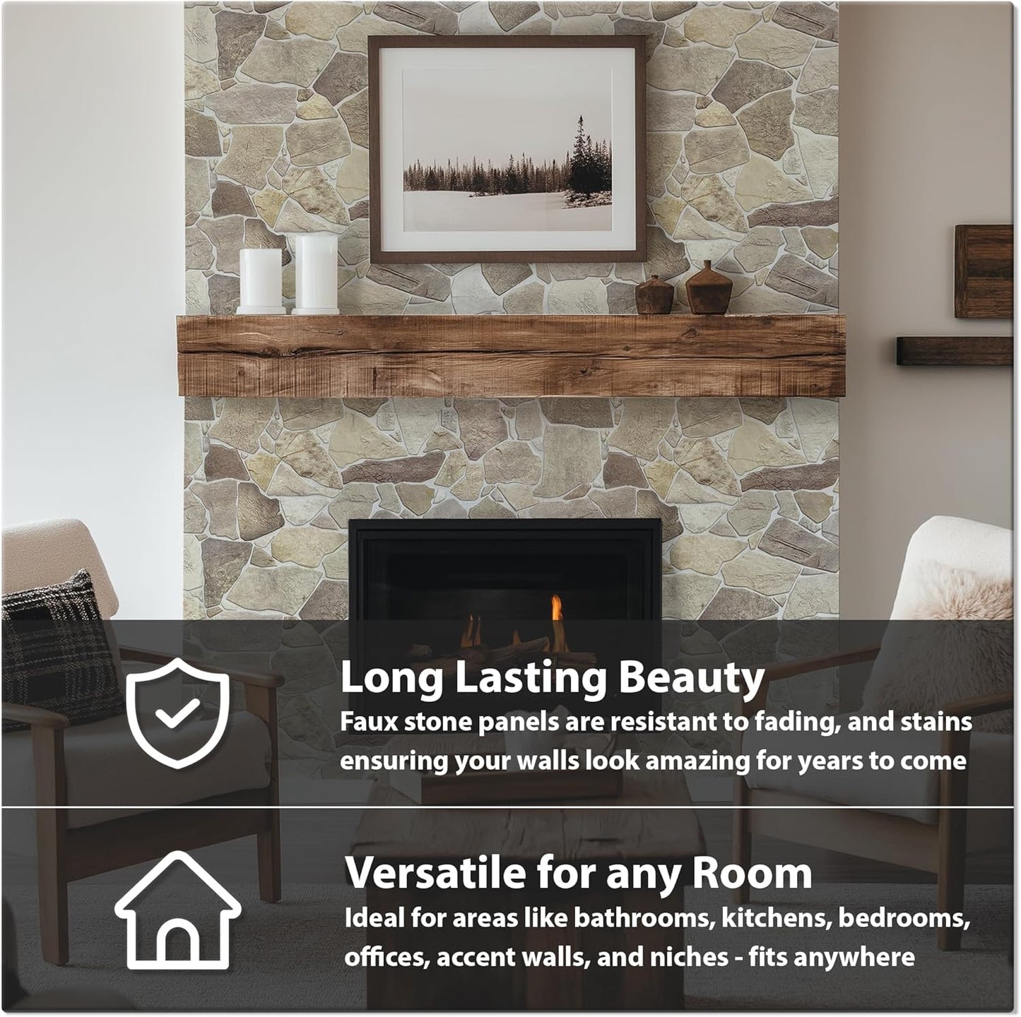CONCORD WALLCOVERINGS ™ 3D Faux Brick Wall Panels, Beige Grey Wild Stonex.3 cm x 63.5 cm) PVC Sheets, Decorative Tiles for Living Room, Kitchen - Covers 67.2 Sq Ft