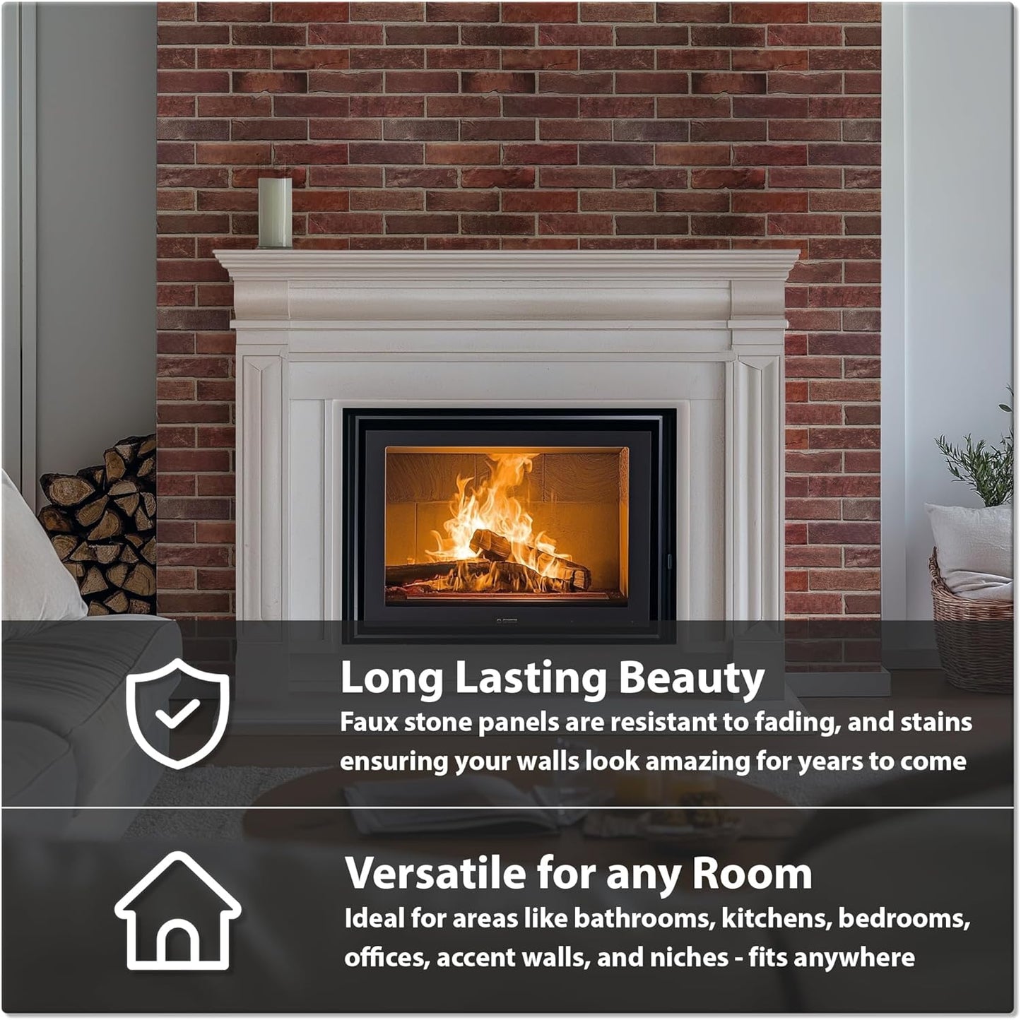 CONCORD WALLCOVERINGS ™ 3D Red Faux Brick Wall Panels - Lightweight 17.5" x 24" (44.5 cm x 61 cm) PVC Sheets, Decorative Stone Tiles for Living Room, Kitchen - Covers 58.33 Sq Ft