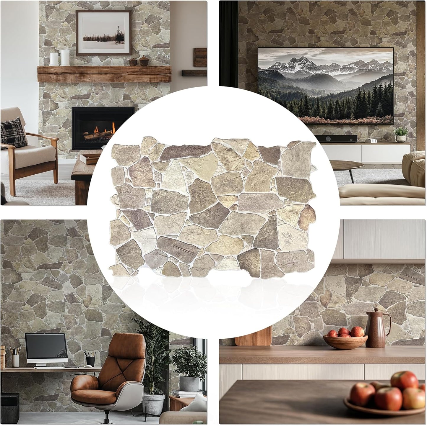 CONCORD WALLCOVERINGS ™ 3D Faux Brick Wall Panels, Beige Grey Wild Stonex.3 cm x 63.5 cm) PVC Sheets, Decorative Tiles for Living Room, Kitchen - Covers 67.2 Sq Ft
