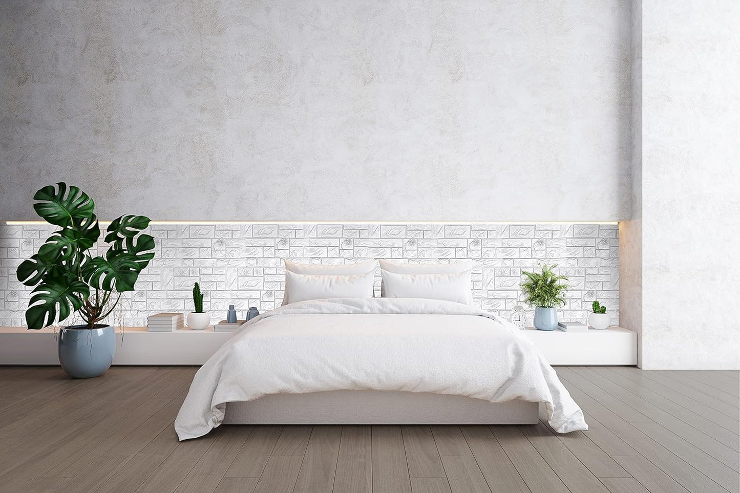 CONCORD WALLCOVERINGS™ 565CW - Pack of 10 - Retro-Art 3D Wall Panels, Natural Stone Blocks in White, PVC, 17.5" x 23.75", Cover 28.86 sq.ft.
