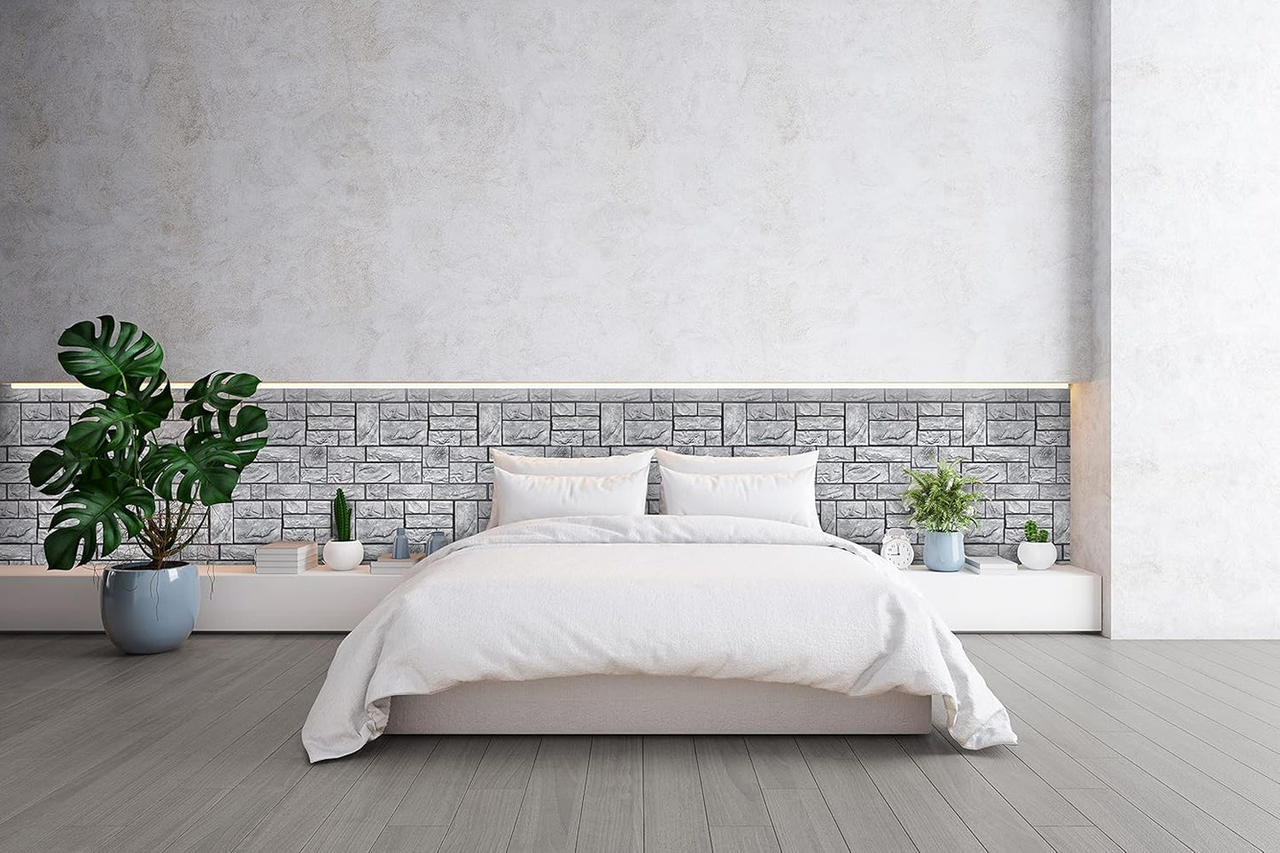 CONCORD WALLCOVERINGS™ 573SG - Pack of 10 - Retro-Art 3D Wall Panels, Natural Stone Blocks in Grey, PVC, 17.5" x 23.75", Cover 28.86 sq.ft.