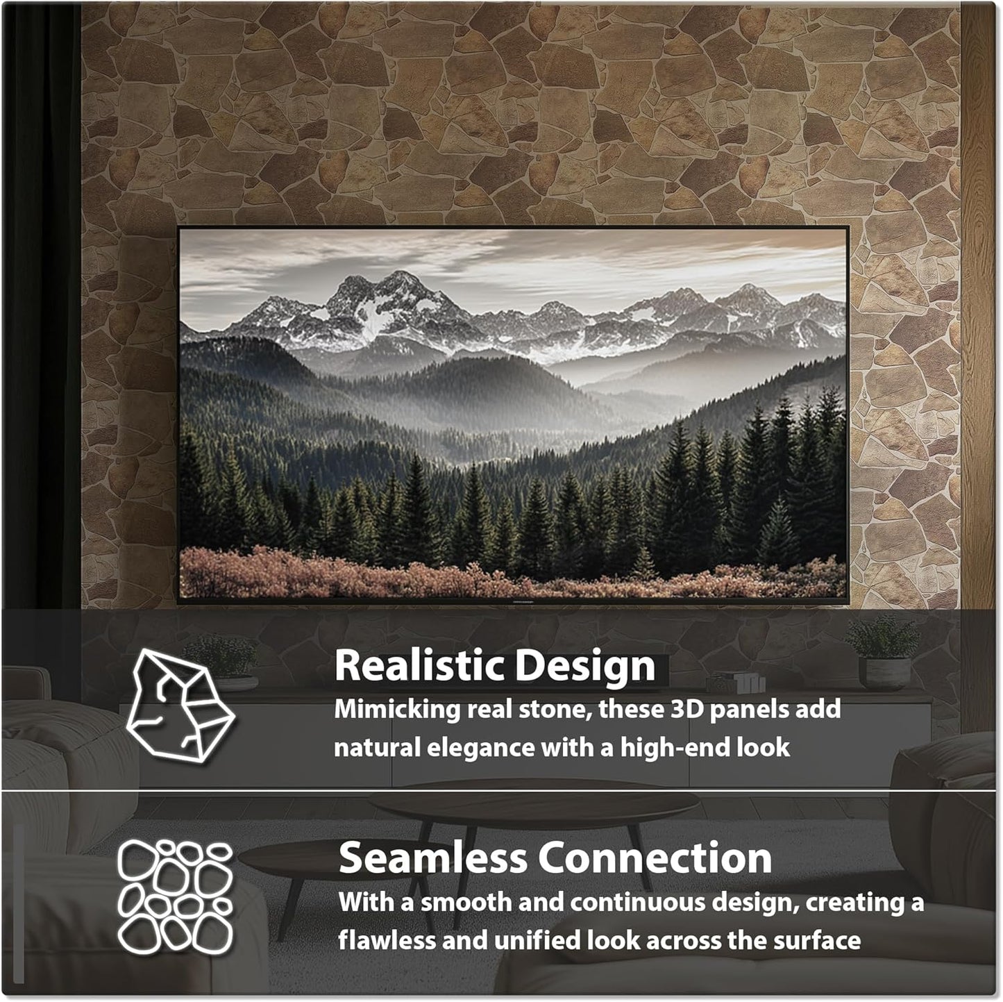 CONCORD WALLCOVERINGS™ 563WB Retro-Art 3D PVC Faux Stone Wall Panels, Beige Brown Wild Boulder, 17.5" x 23.75" (44.5 cm x 60.3 cm each)