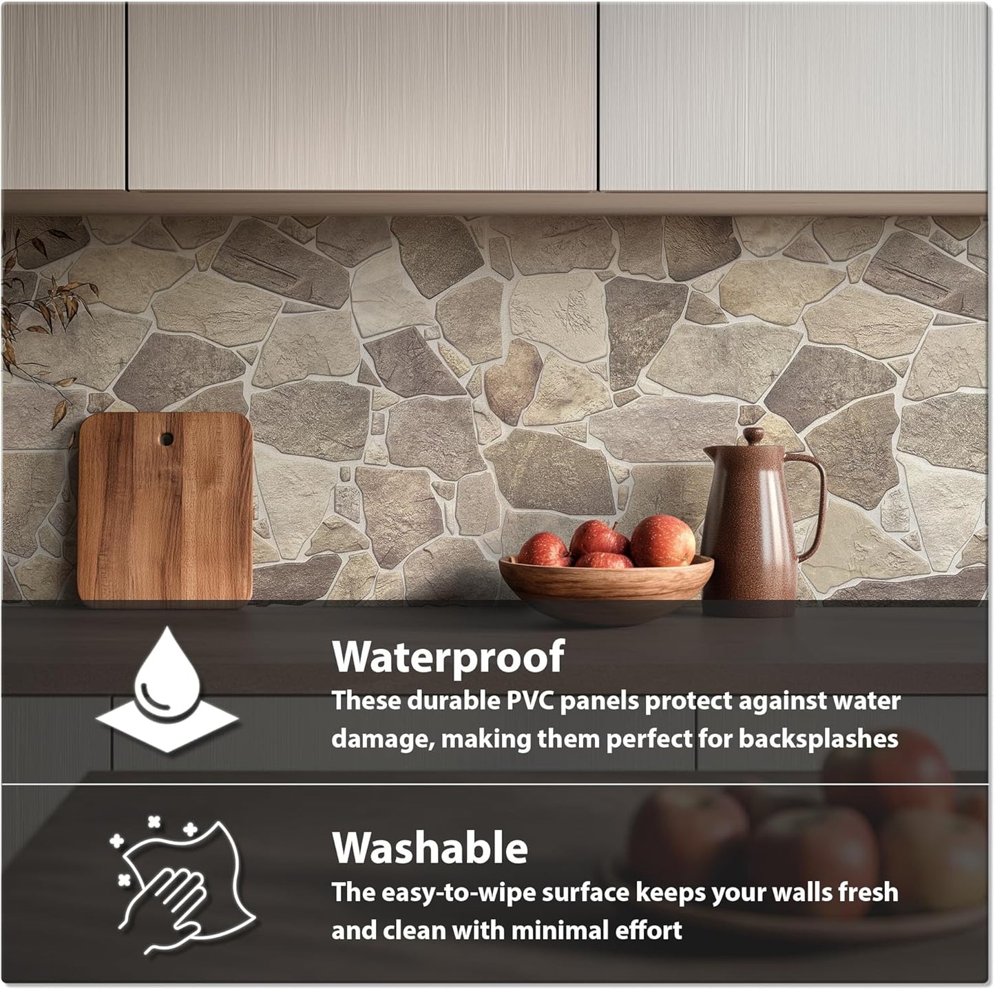 CONCORD WALLCOVERINGS ™ 3D Faux Brick Wall Panels, Beige Grey Wild Stonex.3 cm x 63.5 cm) PVC Sheets, Decorative Tiles for Living Room, Kitchen - Covers 67.2 Sq Ft
