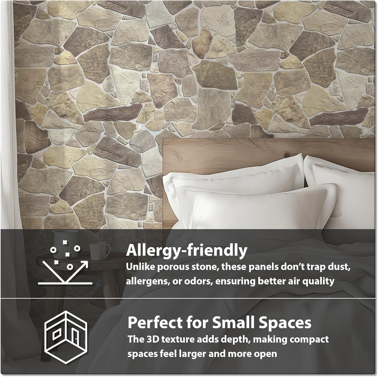 CONCORD WALLCOVERINGS ™ 3D Faux Brick Wall Panels, Beige Grey Wild Stonex.3 cm x 63.5 cm) PVC Sheets, Decorative Tiles for Living Room, Kitchen - Covers 67.2 Sq Ft
