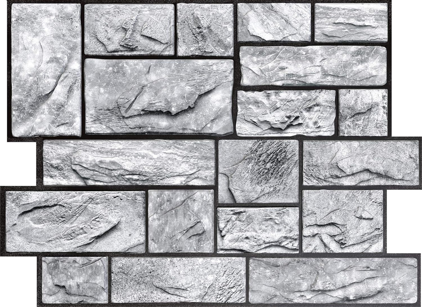 CONCORD WALLCOVERINGS™ 573SG - Pack of 10 - Retro-Art 3D Wall Panels, Natural Stone Blocks in Grey, PVC, 17.5" x 23.75", Cover 28.86 sq.ft.