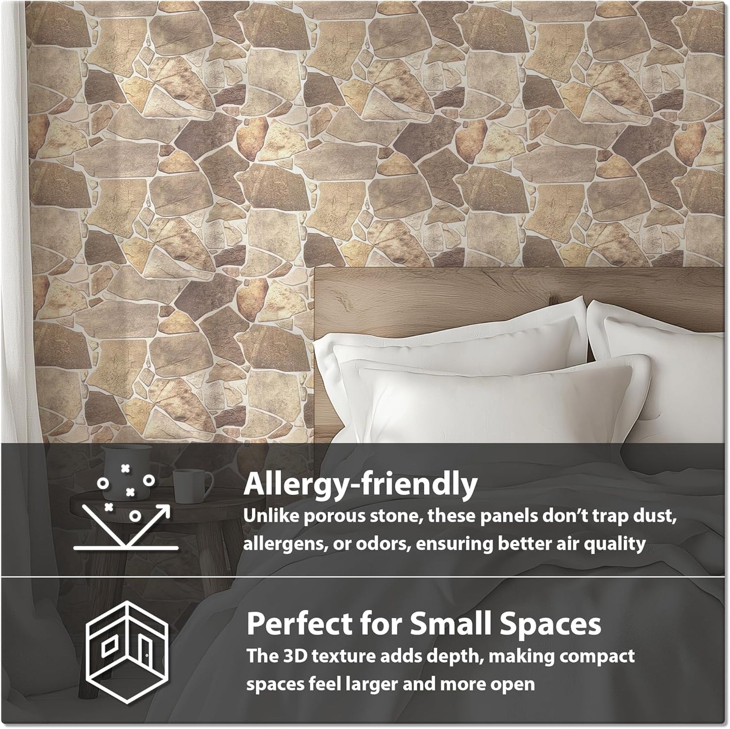 CONCORD WALLCOVERINGS™ 563WB Retro-Art 3D PVC Faux Stone Wall Panels, Beige Brown Wild Boulder, 17.5" x 23.75" (44.5 cm x 60.3 cm each)