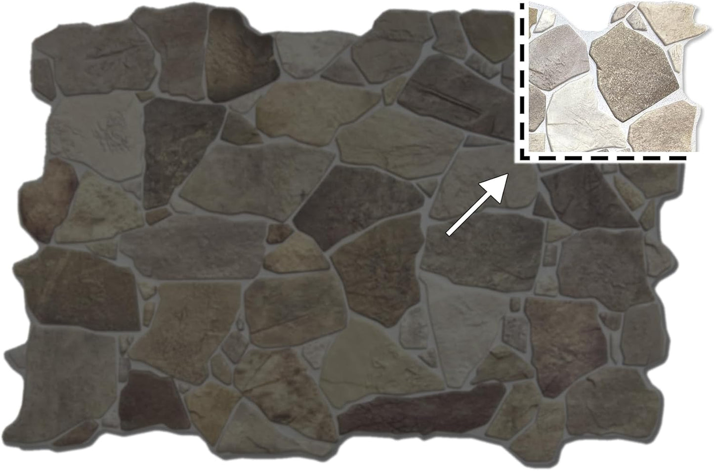 CONCORD WALLCOVERINGS ™ 245WB 3D Faux Brick Wall Panels, Beige Grey Wild Stone (98.3 cm x 63.5 cm) PVC Sheets, Decorative Tiles for Living Room, Kitchen