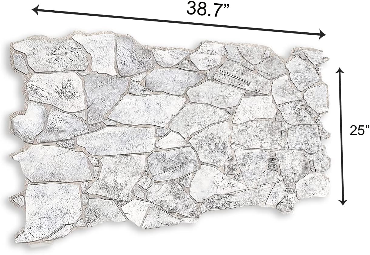 CONCORD WALLCOVERINGS™ 244WG - Pack of 5 - Retro-Art 3D Wall Panels, Wild Stone in Grey, PVC, 38.7" x 25", Covers 33.59 sq.ft