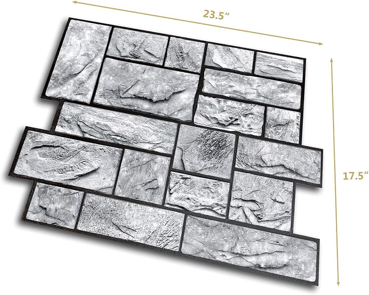 CONCORD WALLCOVERINGS™ 573SG - Pack of 10 - Retro-Art 3D Wall Panels, Natural Stone Blocks in Grey, PVC, 17.5" x 23.75", Cover 28.86 sq.ft.