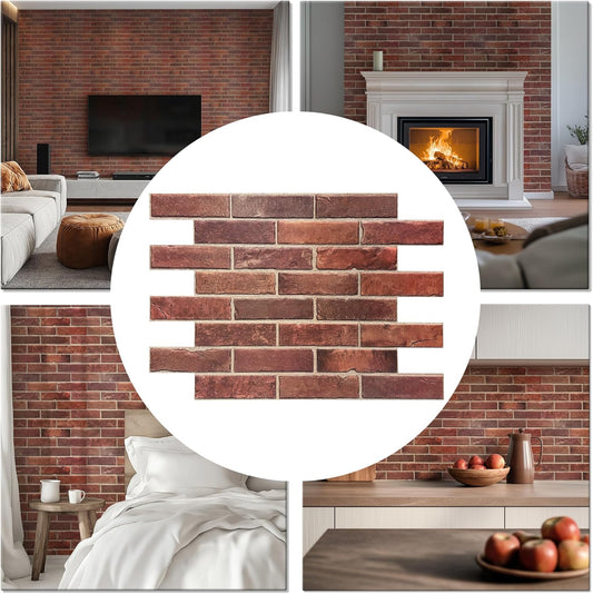 CONCORD WALLCOVERINGS ™ 3D Red Faux Brick Wall Panels - Lightweight 17.5" x 24" (44.5 cm x 61 cm) PVC Sheets, Decorative Stone Tiles for Living Room, Kitchen - Covers 58.33 Sq Ft
