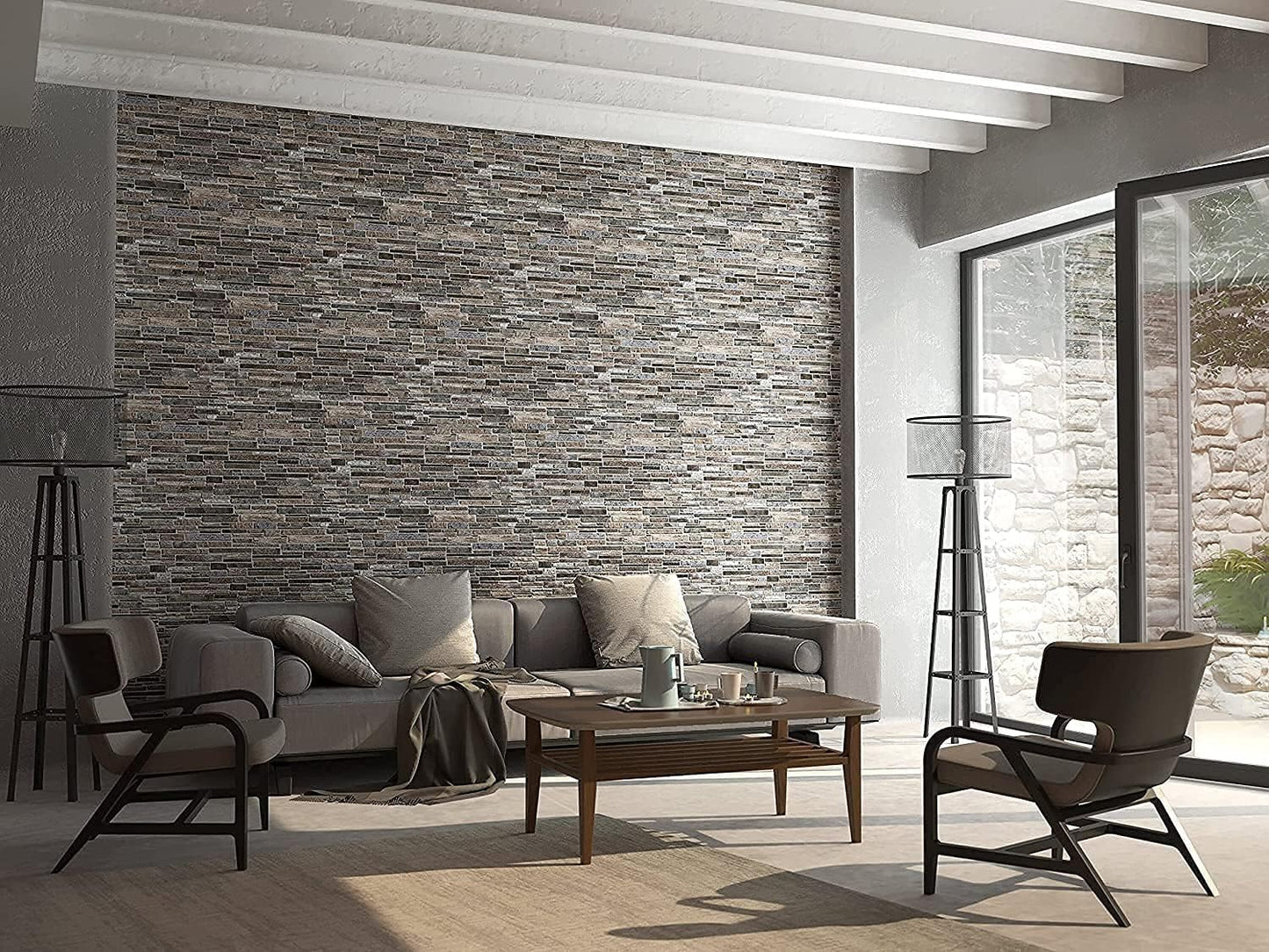 CONCORD WALLCOVERINGS™ 001GF - Pack of 5 - Retro-Art 3D Wall Panels, Stone Pebble in Brown Grey, PVC, 38.6" x 19.3", Covers 25.87 sq.ft