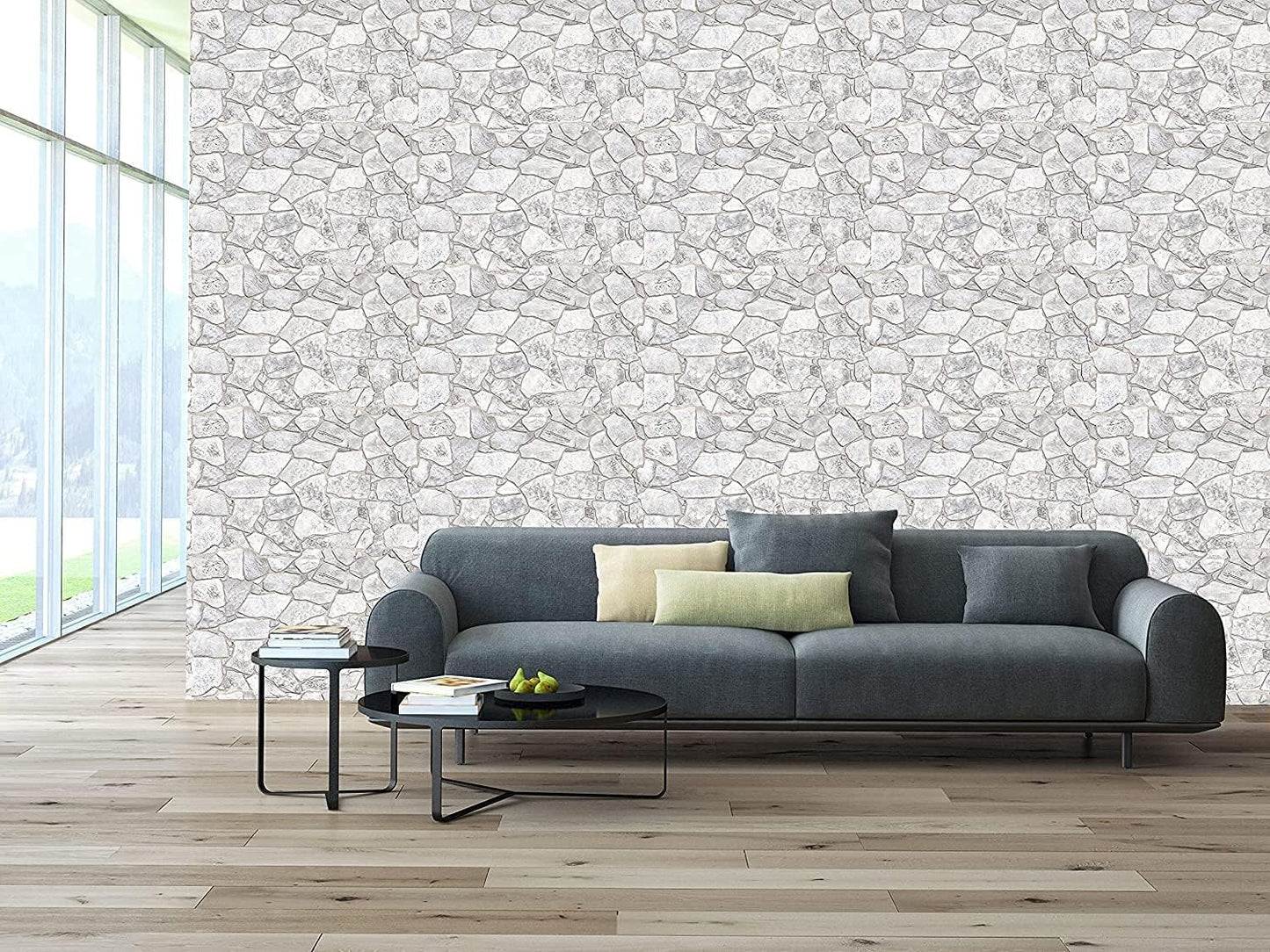 CONCORD WALLCOVERINGS™ 244WG - Pack of 5 - Retro-Art 3D Wall Panels, Wild Stone in Grey, PVC, 38.7" x 25", Covers 33.59 sq.ft