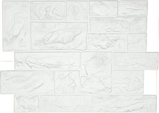 CONCORD WALLCOVERINGS™ 565CW - Pack of 10 - Retro-Art 3D Wall Panels, Natural Stone Blocks in White, PVC, 17.5" x 23.75", Cover 28.86 sq.ft.