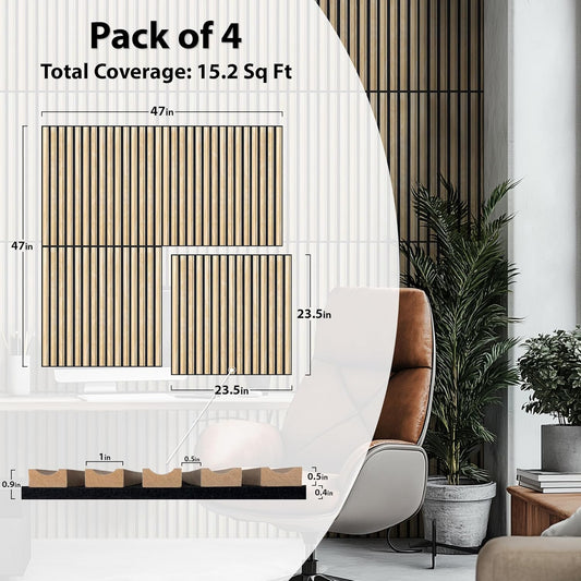 Fluted Acoustic Wall Panels – Interior Wooden Sound-Absorbing Veneers for Noise Reduction & Soundproofing - 23.5" x 23.5" - Pine. PICK UP ONLY (4309 Steeles Ave West)