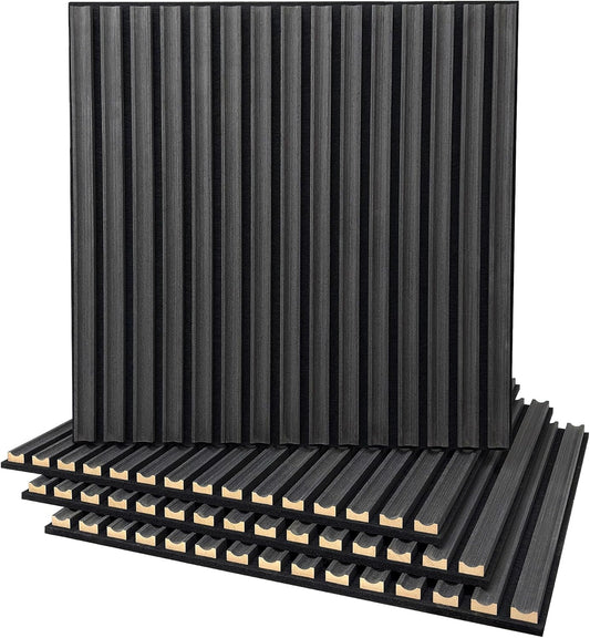 CONCORD WALLCOVERINGS 3D Fluted Acoustic Wall Panels – Interior Wooden Sound-Absorbing Veneers for Noise Reduction & Soundproofing - 23.5" x 23.5" (Pack of 4, Covers 15.2 Sq. Ft) - Charcoal