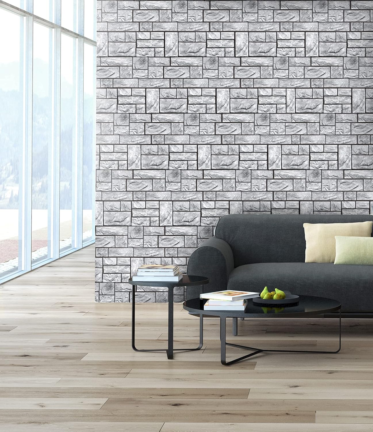 CONCORD WALLCOVERINGS™ 573SG - Pack of 10 - Retro-Art 3D Wall Panels, Natural Stone Blocks in Grey, PVC, 17.5" x 23.75", Cover 28.86 sq.ft.