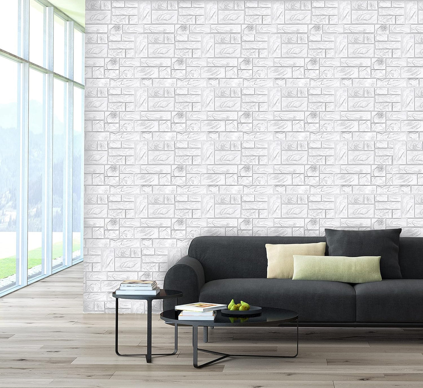 CONCORD WALLCOVERINGS™ 565CW - Pack of 10 - Retro-Art 3D Wall Panels, Natural Stone Blocks in White, PVC, 17.5" x 23.75", Cover 28.86 sq.ft.