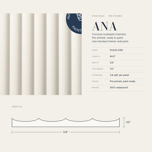 Paintable Slat Panels | Pre-Primed Waterproof Slat Panel ANA PU330-D3N | 94.5” x 5.8” | 3.8 sqft. - PICK UP ONLY (4309 Steeles Ave West)