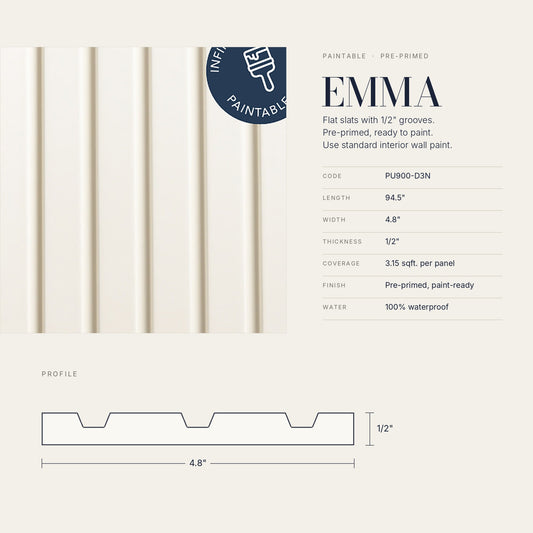 Paintable Slat Panels | Pre-Primed Waterproof Slat Panel EMMA PU900-D3N | 94.5” x 4.8” | 3.15 sqft. - PICK UP ONLY (4309 Steeles Ave West)