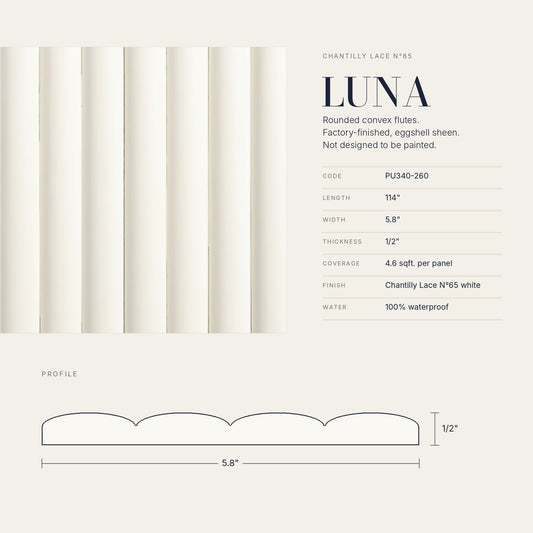 Chantilly Lace N65 Panels | Factory-Finished White Waterproof Slat Panel LUNA PU340-260 | 114” x 5.8” | 4.6 sqft. - PICK UP ONLY (4309 Steeles Ave West)