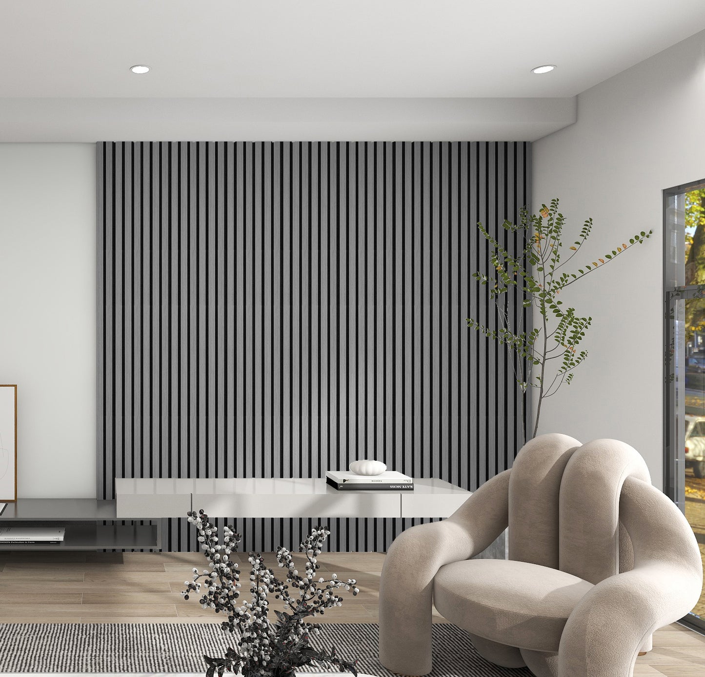 Acoustica Slim Wood Slat Wall Panels | 94.5” x 5” | 3.28 sqft. | Wall Soundproof Panels