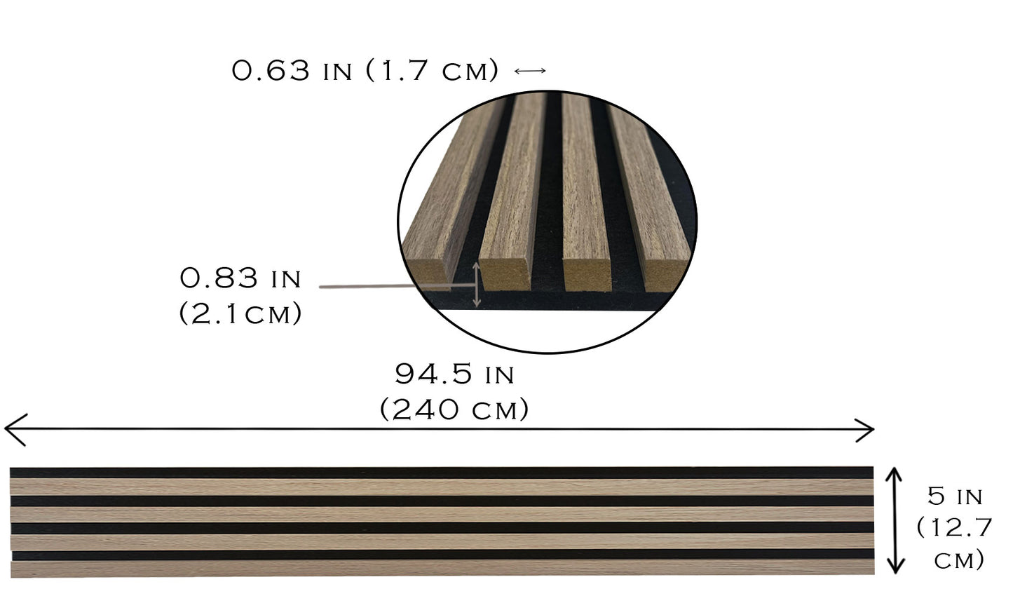 Acoustica Slim Wood Veneer Slat Wall Panels | 94.5” x 5” | 3.28 sqft. | Wall Soundproof Panels