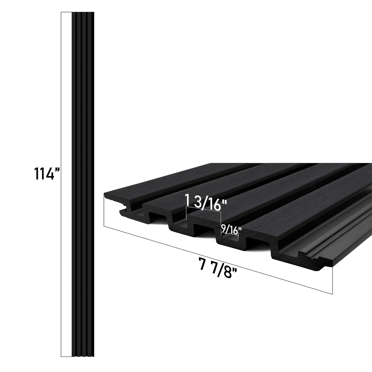 WPC Exterior Wall Panels | UV & Weather Resistant Cladding Panels | Modern Facade Paneling for Homes & Buildings - Black | 114’’H x 7.8’’Width 0.63''Depth | 5,54 sq.ft. - PICK UP ONLY (4309 Steeles Ave West)